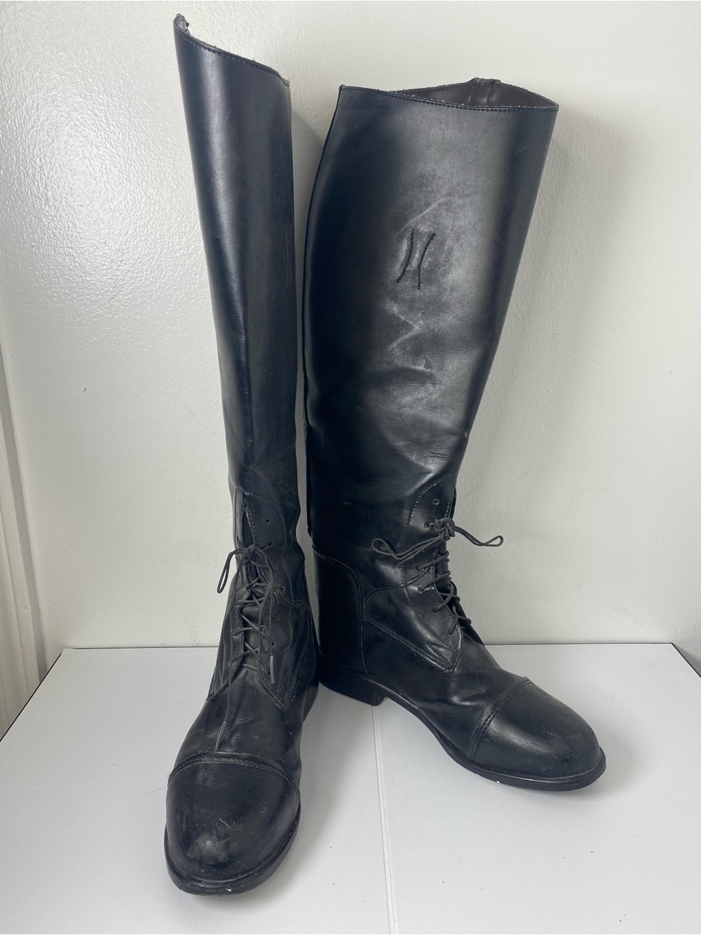 Vintage Equestrian Tall Black Lace-Up Horse Riding Boots